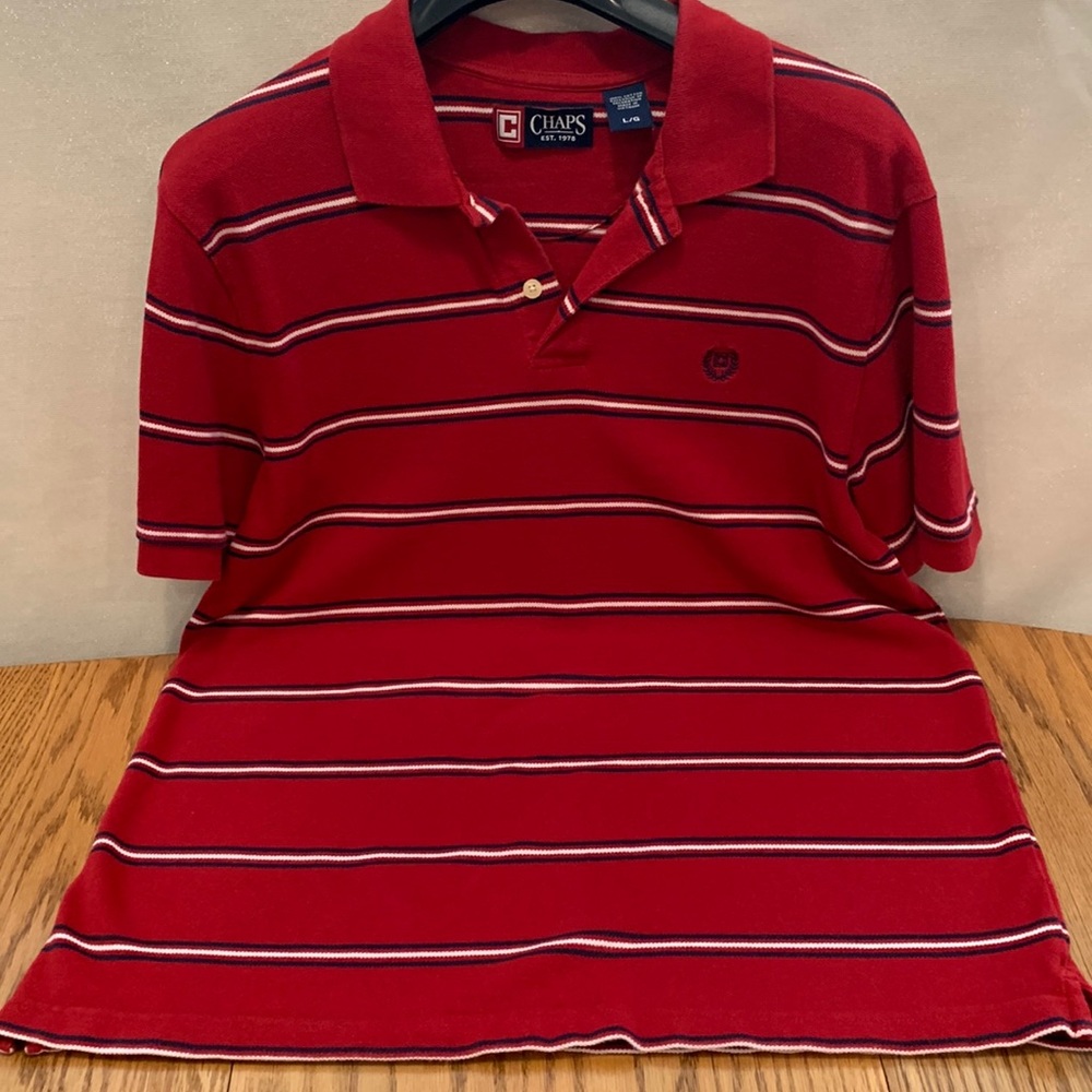 Chaps Red Striped Polo Shirt Size Large
